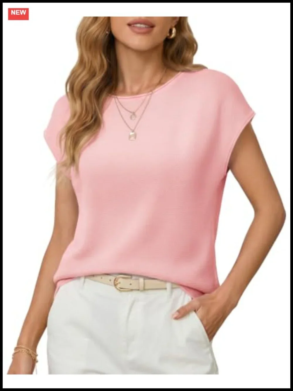 Womens Waffle Knit Sweater Vest Cap Sleeve Business Casual Pullover Top